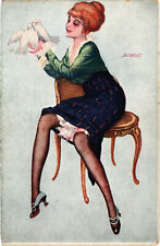 PC ARTIST SIGNED, LÉO FONTAN, LA PREMIÉRE LECON, Vintage Postcard (b50825)