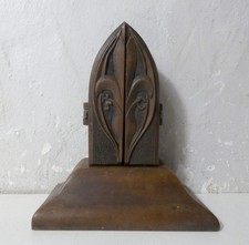 Triptyque religieux néogothique bois sculpté fleur de lys TBE