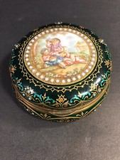 Antique Bronze, Enamel And Porcelain Box/ Jeweled / France C. 1880/ Hand Painted