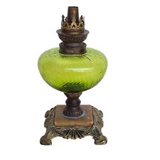 ANCIENNE LAMPE À PÉTROLE ART NOUVEAU KOSMOS - TOUPIE EN  VERRE VERT