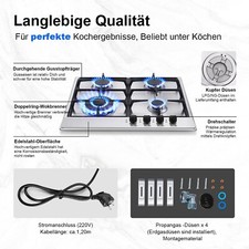 4 feux gaz inox cuisine cuisinière à gaz encastrable gaz naturel propane NG/LPG