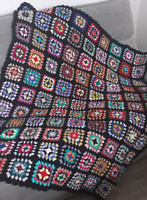 Couverture plaid multicolore granny carres en laine au crochet fait main