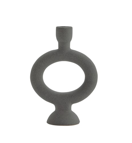 Bougeoir rond grès - grès, gris