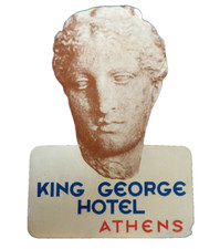 Ancienne Etiquette King George Hotel Athenes Grece 12cm Bagage Luggage Tag Label