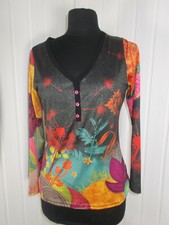 Top Tee shirt tunique blouse ANATOPIK Eliott 38/40 Polyester noir fleurs multico