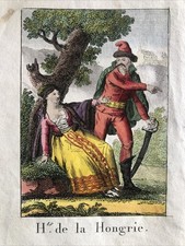 Très Rare gravure Vintage Mode Costume Habits de la Hongrie 1820 Bourrut Lémerie