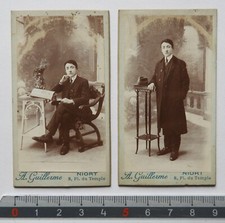 Lot de 2 Photos petites anciennes 19ème Portrait d'homme en pied Guillerme-Niort