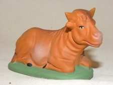 VINTAGE ANCIEN SANTON DE PROVENCE TERRE CUITE ESCOFFIER 7 CM LE BOEUF COUCHE TBE