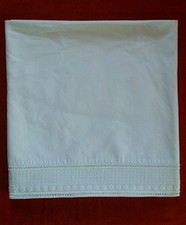 Ancien Drap Plat Popeline Coton Blanc et Galon Broderie Dentelle Pour Lit Bébé