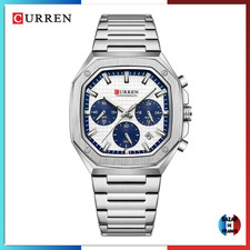 ✅ Montre Homme Carrée Curren 8459 – Cadran Blanc et Bracelet Argenté Chic