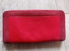 Grand porte monnaie  vintage porte carte cuir et nubuck rouge Cherry Paris