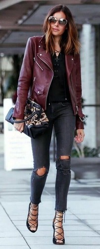 Veste cuir bordeaux style - veste,