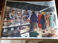 ANCIENNE AFFICHE SCOLAIRE ROSSIGNOL  LA CUEILLETTE DES CHAMPIGNONS  L'HOPITAL