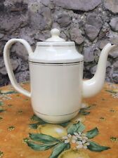 French Enamelware Tea pot Gold Ivory Enamelware Graniteware Coffee Vintage White