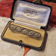 Broche Dentelle Argent Vermeillé Filigrané 60x13 Mm 4,8g Poinçon 935