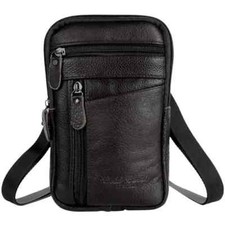 Sacoche Homme en Cuir PU - 21x13x1 cm, Sac Bandoulière Vintage Noir