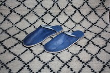 BABOUCHES en CUIR Bleu - Fabrication Berbères 100% ARTISANALE - Homme & Femme -