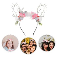  Serre-tête renne de Noël : Chapeau renne à bois, serre-tête festif pour les