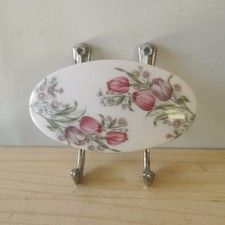 Ancien Support Double Porcelaine Gilac 1627 France Porte Serviette Florale Rose