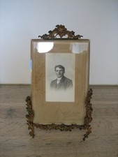 Ancien Cadre photo Bronze & Verre Biseauté décor Rocailles