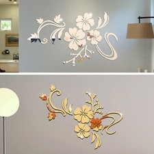 3D Fleur Miroir Autocollant Mural DIY Art Mural Amovible Maison Pièce Décor