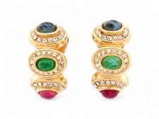 NEUF VINTAGE BOUCLES D'OREILLES CHRISTIAN DIOR 1980 CABOCHONS PIERRES EARRINGS