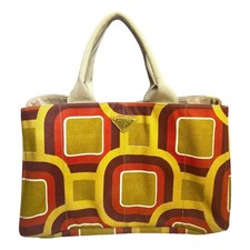 Sac Fourre-tout PRADA Canapa Toile Authentique Jaune Rouge Orange MarronLogo