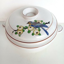 MAGNIFIQUE SOUPIERE EN FAÏENCE EMAUX DE LONGWY DECOR OISEAU 