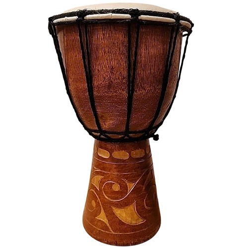 Wooden djembe drum - wooden, carved