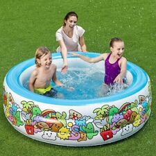 Piscine Ronde Gonflable Personnages Enfants Jardin 3 Anneaux 152cm DFH