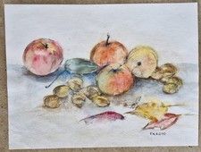 Aquarelle Originale Nature Morte Fruits Signée Fresco