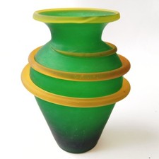 Petit Vase Pâte De Verre 13 cm Couleurs Vert et Jaune