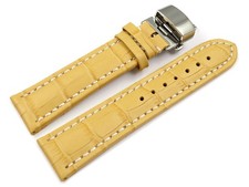 Boucle déployante papillon - cuir de veau - grain croco - jaune 18,20,22,24 mm 