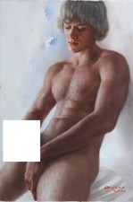 tableau peinture érotique huile sur toile homme nu intégrale / gay male painting