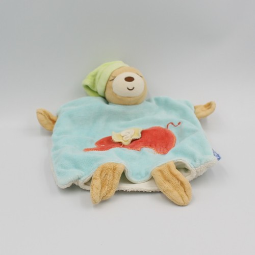 Doudou plat ours bleu vert