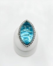 Bague Or Gris 18k 12.88grs Topaze Bleue Diamants - Bijoux occasion