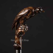 BÂTON DE MARCHE EN BOIS SCULPTÉ À LA MAIN POIGNÉE EN FAUCONNERIE CANNE DE MAR...