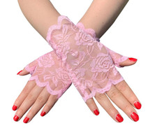 Mitaines manchettes roses