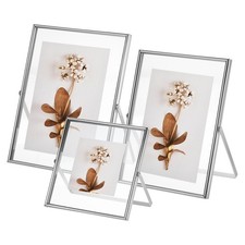 Ensemble 3 Verre Photo Cadres Collection Flottant Debout Table Pressé (Argent)