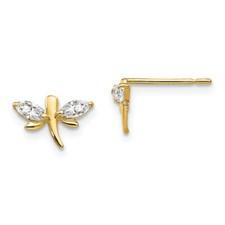 14K or Jaune Marquise Zircone Libellule Boucles D'Oreilles Madi K Enfants Bijou