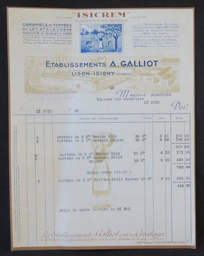 Facture 1937 lison isigny - facture,