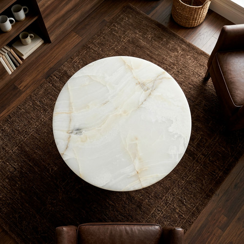 White onyx coffee table - table,, round