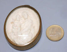 -RELIQUAIRE ANCIEN PLATRE TOUR LAITON SAINTE VIERGE & L'ENFANT JESUS RELIGION  D