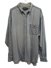 Chemise Ralph Lauren bleue en jean fin logo rouge avec poche taille XXL #2605