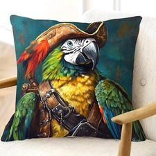Housse de coussin PERROQUET COSTUME PIRATE 45 cm Perroquet humanisé