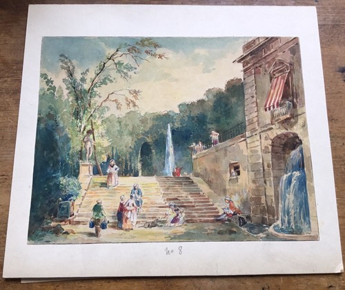 Aquarelle gravure ancienne - ou,