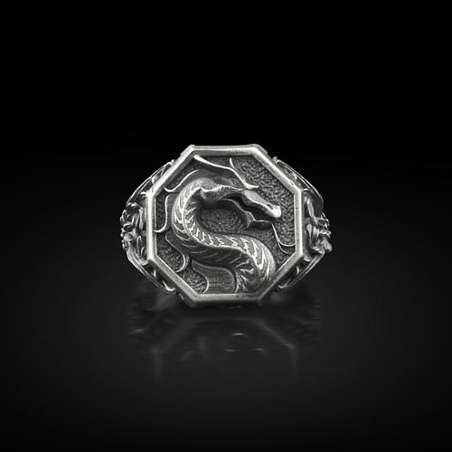 Bague chevalière homme - , dragon
