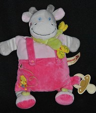 ?Peluche Doudou Vache Rose NICOTOY Girafe Semi Plat Attache Tetine Hochet