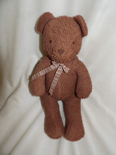 Doudou Peluche Nounours Ours Eponge Marron Ruban Ecossais 31 cm