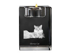 Chat Sibérien - Support De Bougie Avec Photo De Chat, Bougeoir En Cristal